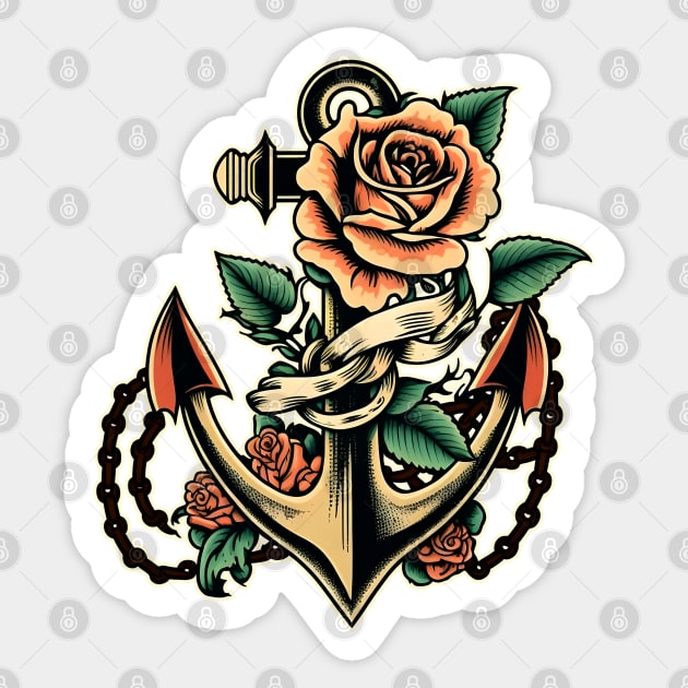 Anchor with Rose old school tattoo Sticker by Urban Warriors